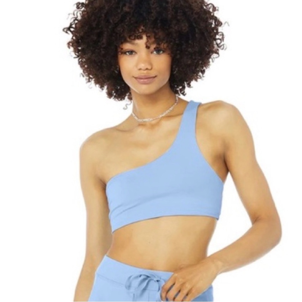 Alo Yoga Light Blue One-shoulder Bra